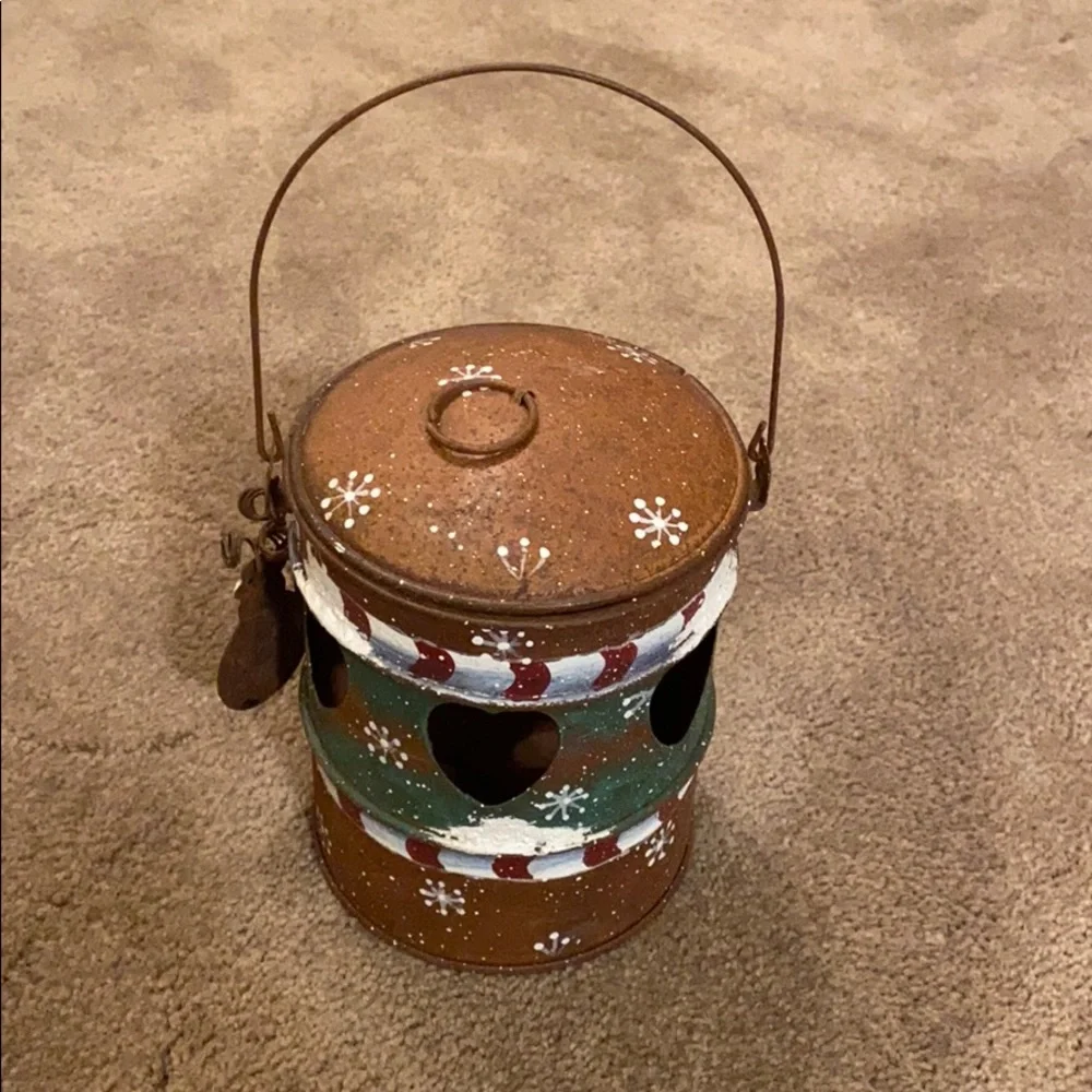 Holiday/Winter Candle Holder - Rustic winter themed tin candle holder
